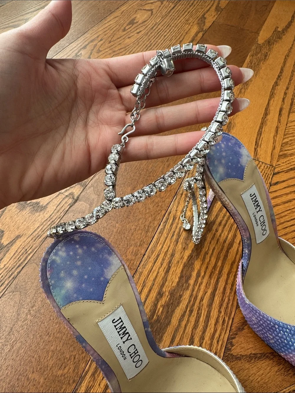 Jimmy Choo Iridescent Crystal-Ankle Pointed-Toe Pumps Purple, pink, white, Blue - Picture 3 of 12